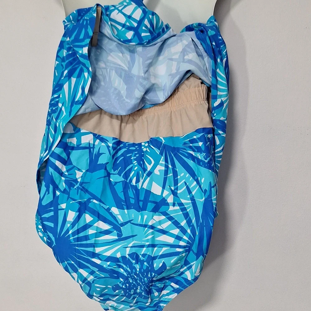 Avenue Tropical Blue One Piece Swim Dress Swimsuit